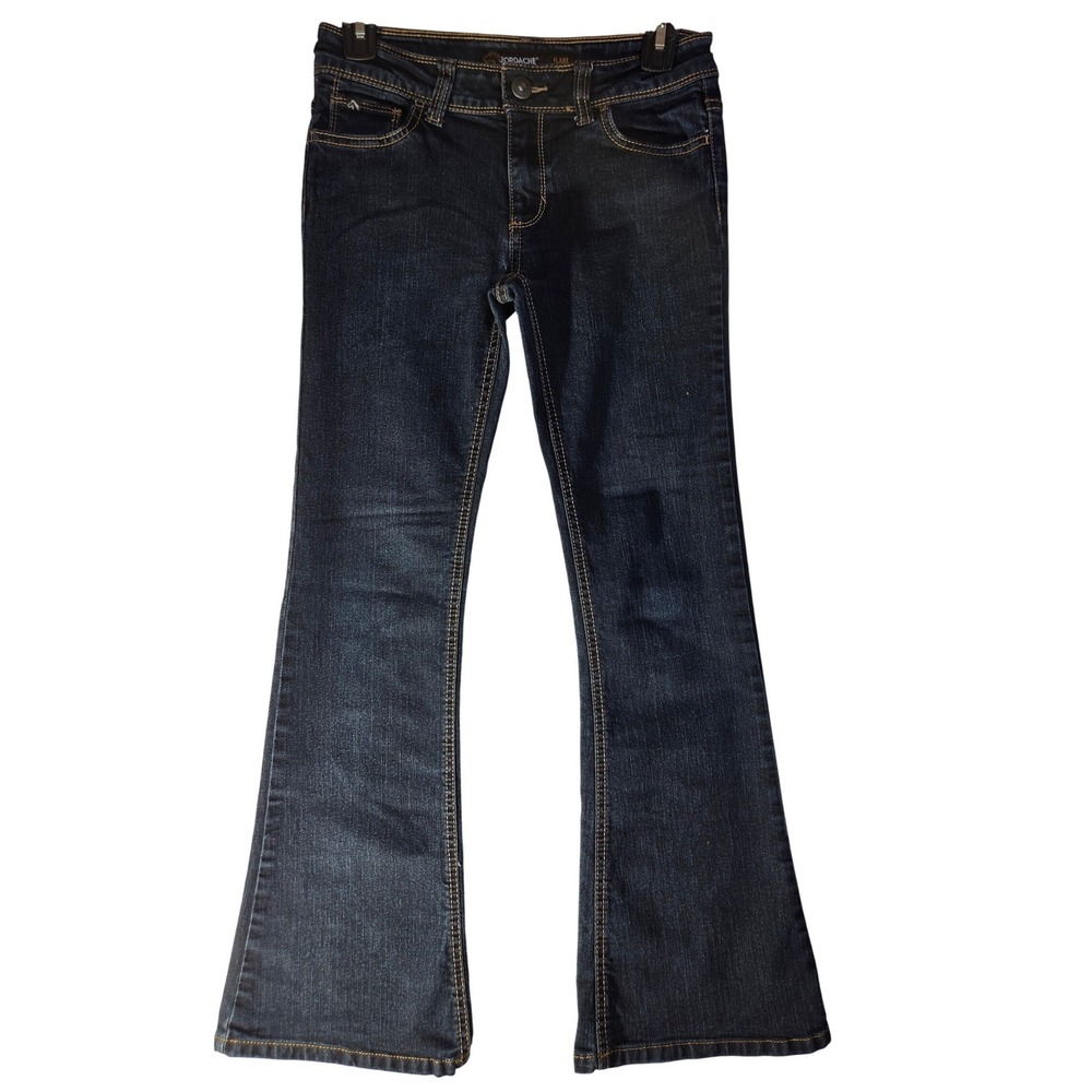 Jordache Girls Flare Leg Jeans Dark Wash Denim Size 14 Flap Back Pockets